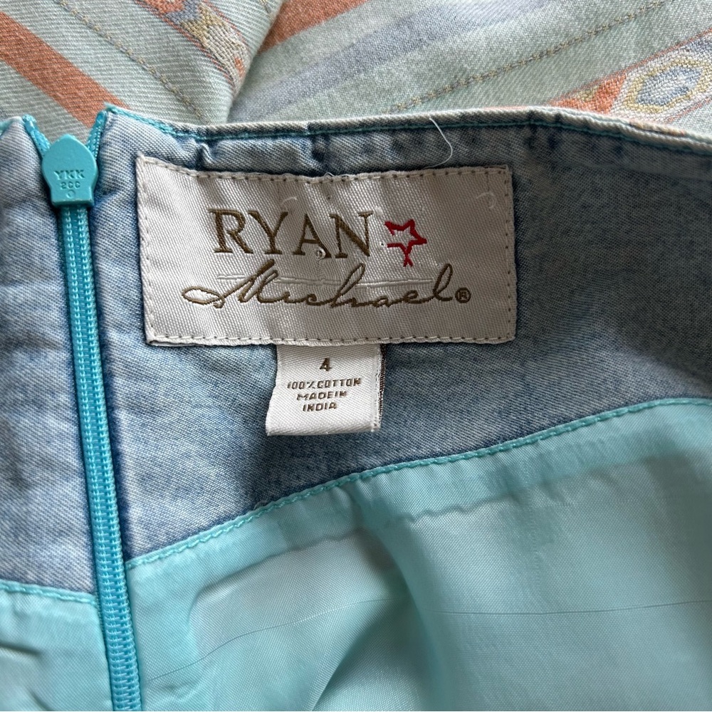Ryan Michael Skirt Southwestern Blue Red Cotton Raw Hem Aztec Print Women's 4 - Picture 6 of 7